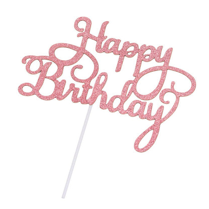 Decorațiune tort Happy Birthday - Roz (set 10 buc) 8x14cm