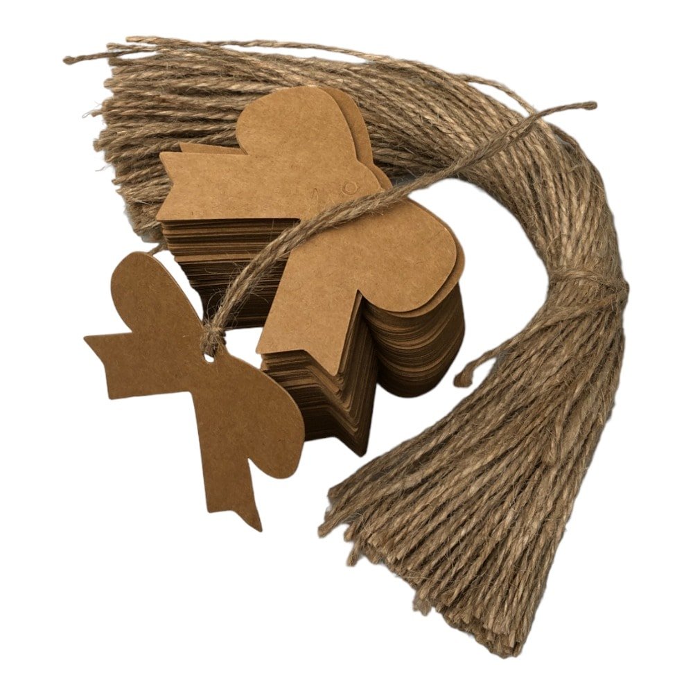 Etichete din hârtie în formă de fundă 5x6.5cm - kraft (set 100 buc)