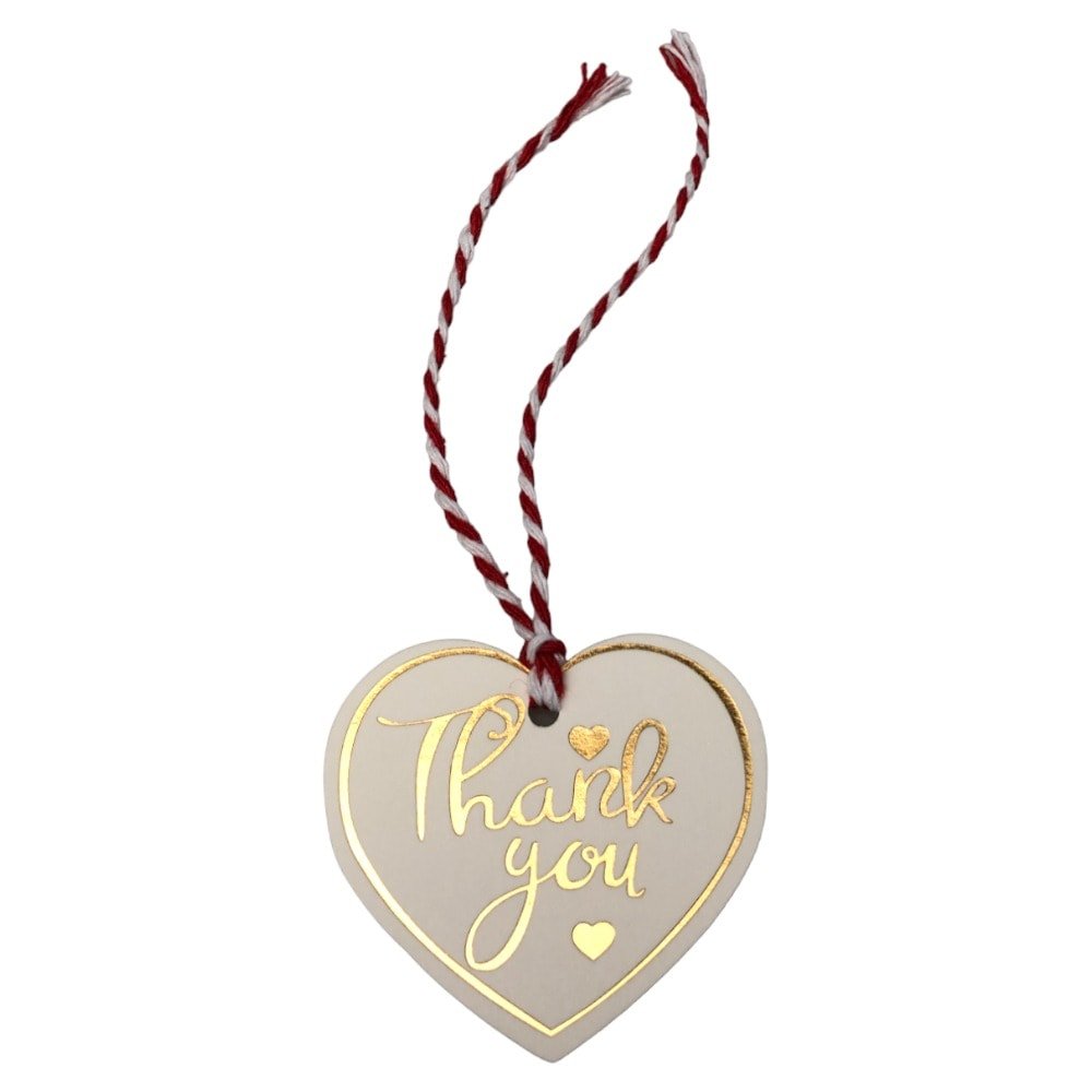 Etichete din hârtie în formă de inimă Thank you 5cm - alb (set 100 buc)