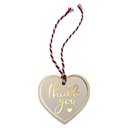 Etichete din hârtie în formă de inimă Thank you 5cm - alb (set 100 buc)