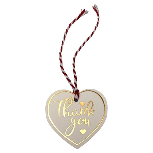 Etichete din hârtie în formă de inimă Thank you 5cm - alb (set 100 buc)
