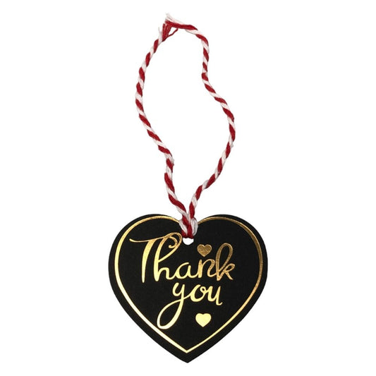 Etichete din hârtie în formă de inimă Thank you 5cm - negru (set 100 buc)