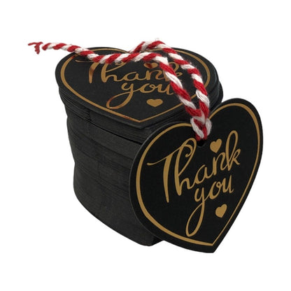 Etichete din hârtie în formă de inimă Thank you 5cm - negru (set 100 buc)