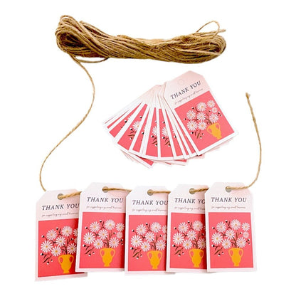 Etichete dreptunghiulare cu flori și mesaj Thank you 4x7cm - model 1 (set 50 buc)