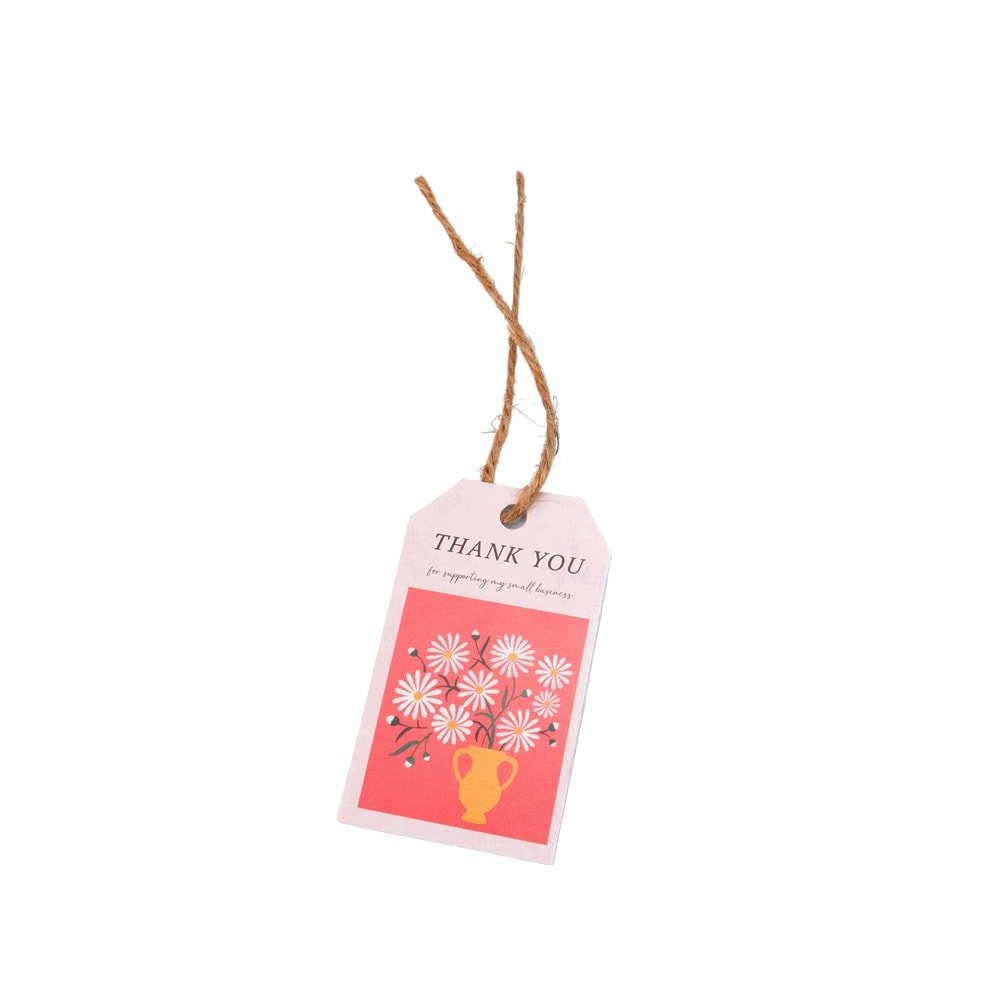 Etichete dreptunghiulare cu flori și mesaj Thank you 4x7cm - model 1 (set 50 buc)
