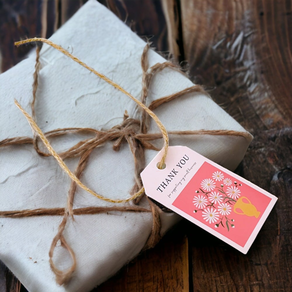 Etichete dreptunghiulare cu flori și mesaj Thank you 4x7cm - model 1 (set 50 buc)