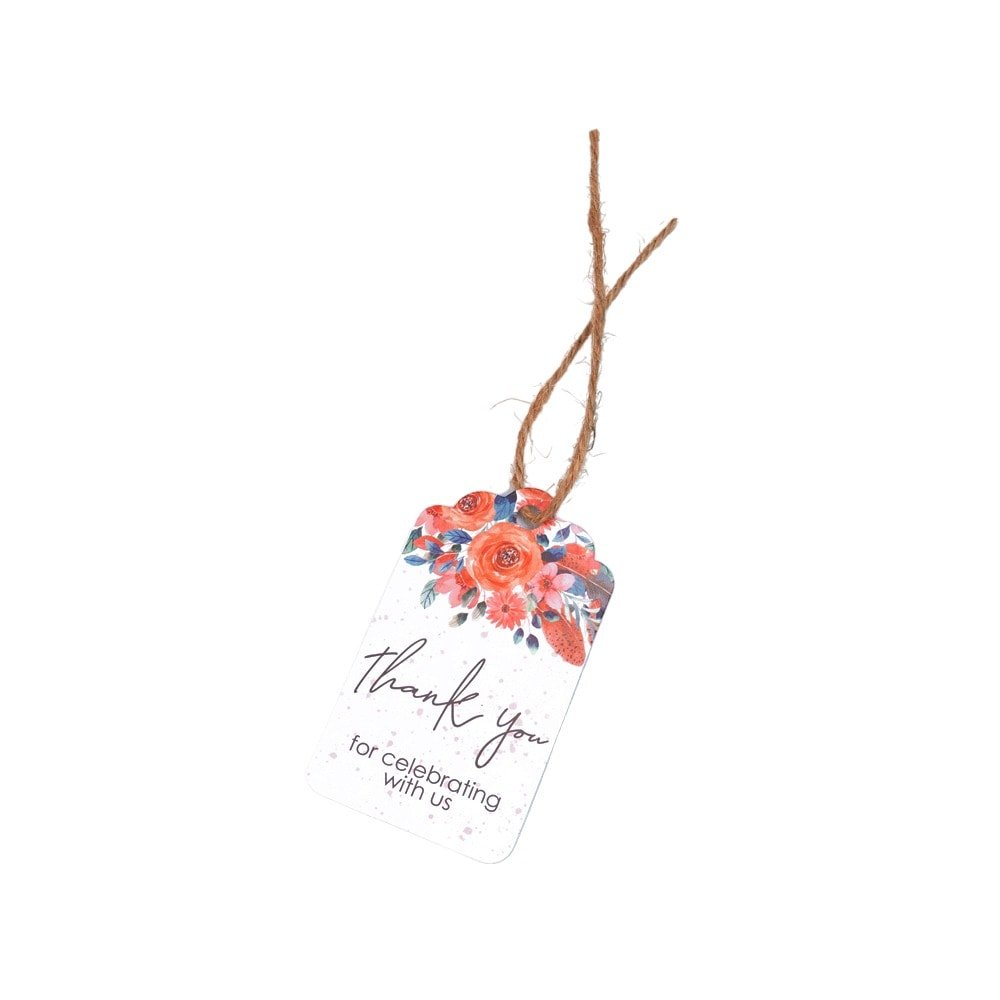 Etichete dreptunghiulare cu flori și mesaj Thank you 4x7cm - model 2 (set 50 buc)