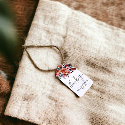 Etichete dreptunghiulare cu flori și mesaj Thank you 4x7cm - model 2 (set 50 buc)
