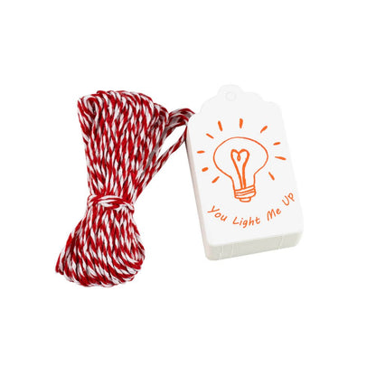 Etichete dreptunghiulare cu șnur model You light me up - alb (set 50 buc)