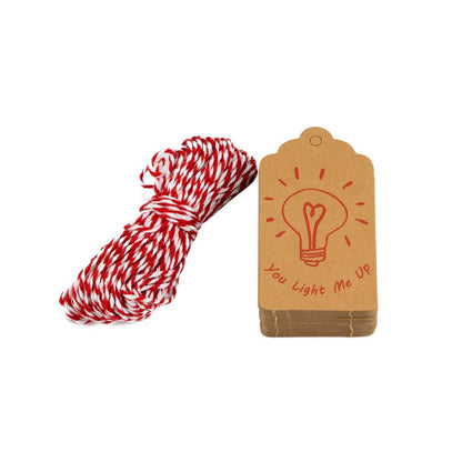 Etichete dreptunghiulare cu șnur model You light me up - kraft (set 50 buc)