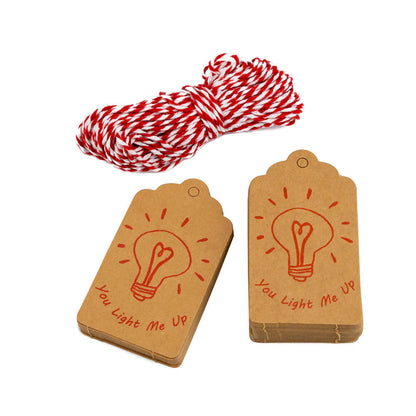 Etichete dreptunghiulare cu șnur model You light me up - kraft (set 50 buc)