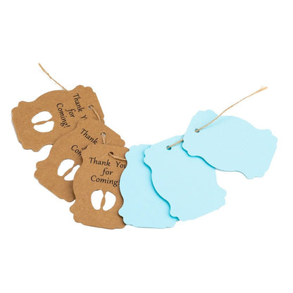 Etichete în 2 culori cu șnur model piciorușe de bebeluș - bleu (set 50 buc)