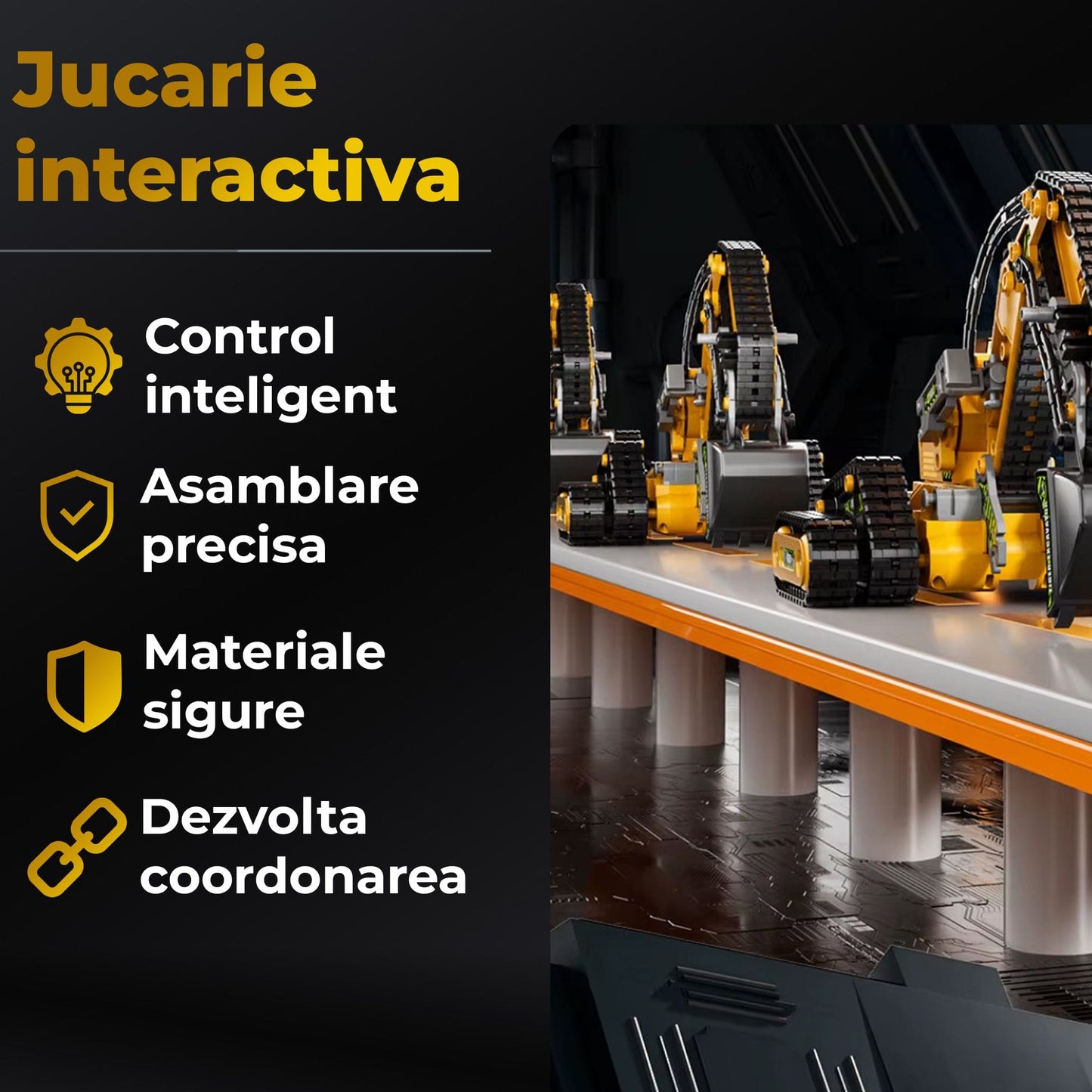Set 4 in 1 Excavator Constructii Electric cu Telecomanda, Tanc, Galben