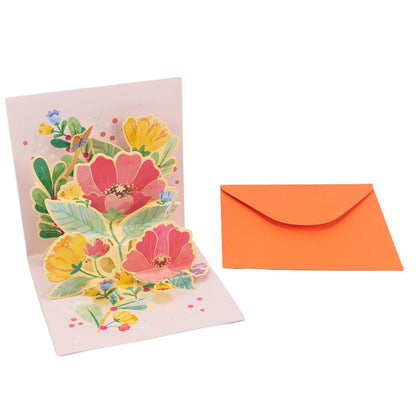 Felicitare 3D model floral - roz 13x13cm