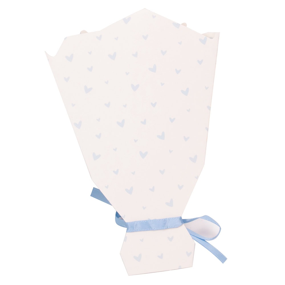 Felicitare hârtie cu panglică model buchet de flori - albastru (set 10 buc)