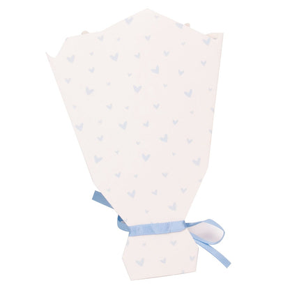Felicitare hârtie cu panglică model buchet de flori - albastru (set 10 buc)