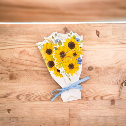 Felicitare hârtie cu panglică model buchet de flori - albastru (set 10 buc)