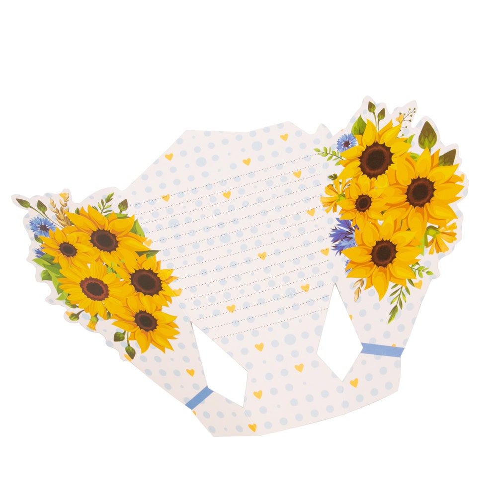 Felicitare hârtie cu panglică model buchet de flori - albastru (set 10 buc)