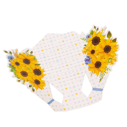 Felicitare hârtie cu panglică model buchet de flori - albastru (set 10 buc)