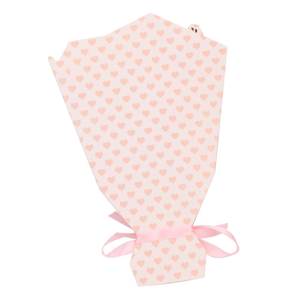 Felicitare hârtie cu panglică model buchet de flori - roz (set 10 buc)