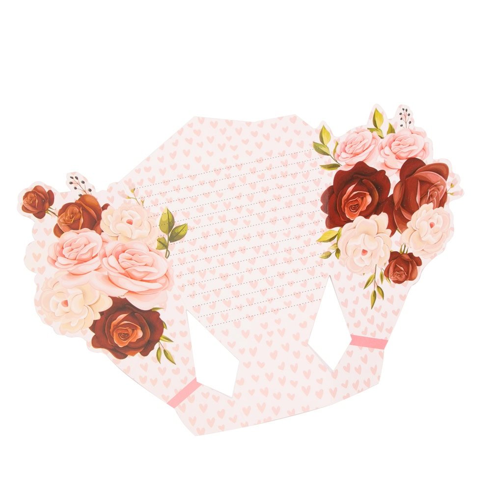 Felicitare hârtie cu panglică model buchet de flori - roz (set 10 buc)