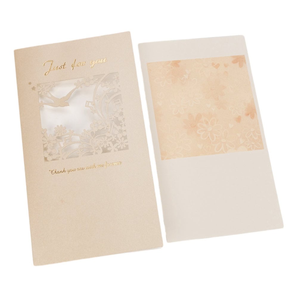 Felicitări cu fereastră model floral și plic - bej (set 10 buc)