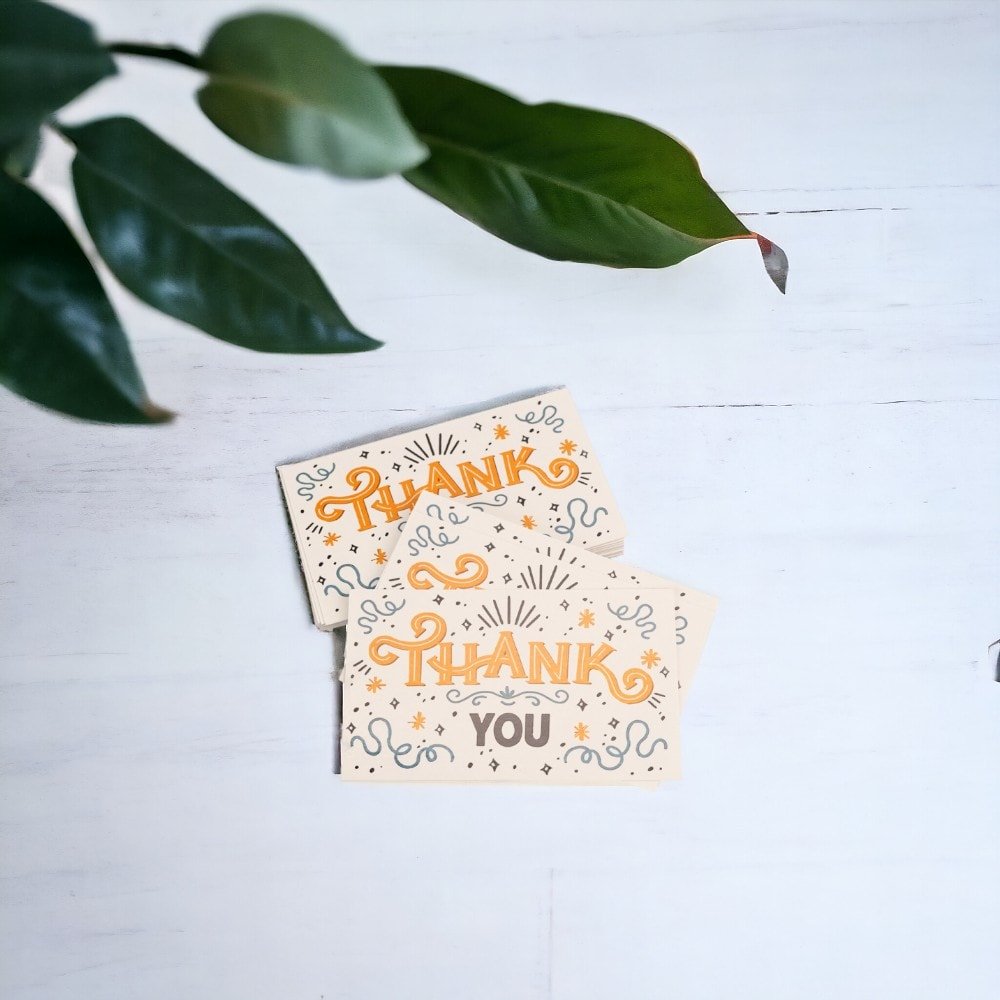 Felicitări cu mesaj Thank you - portocaliu (set 30 buc)