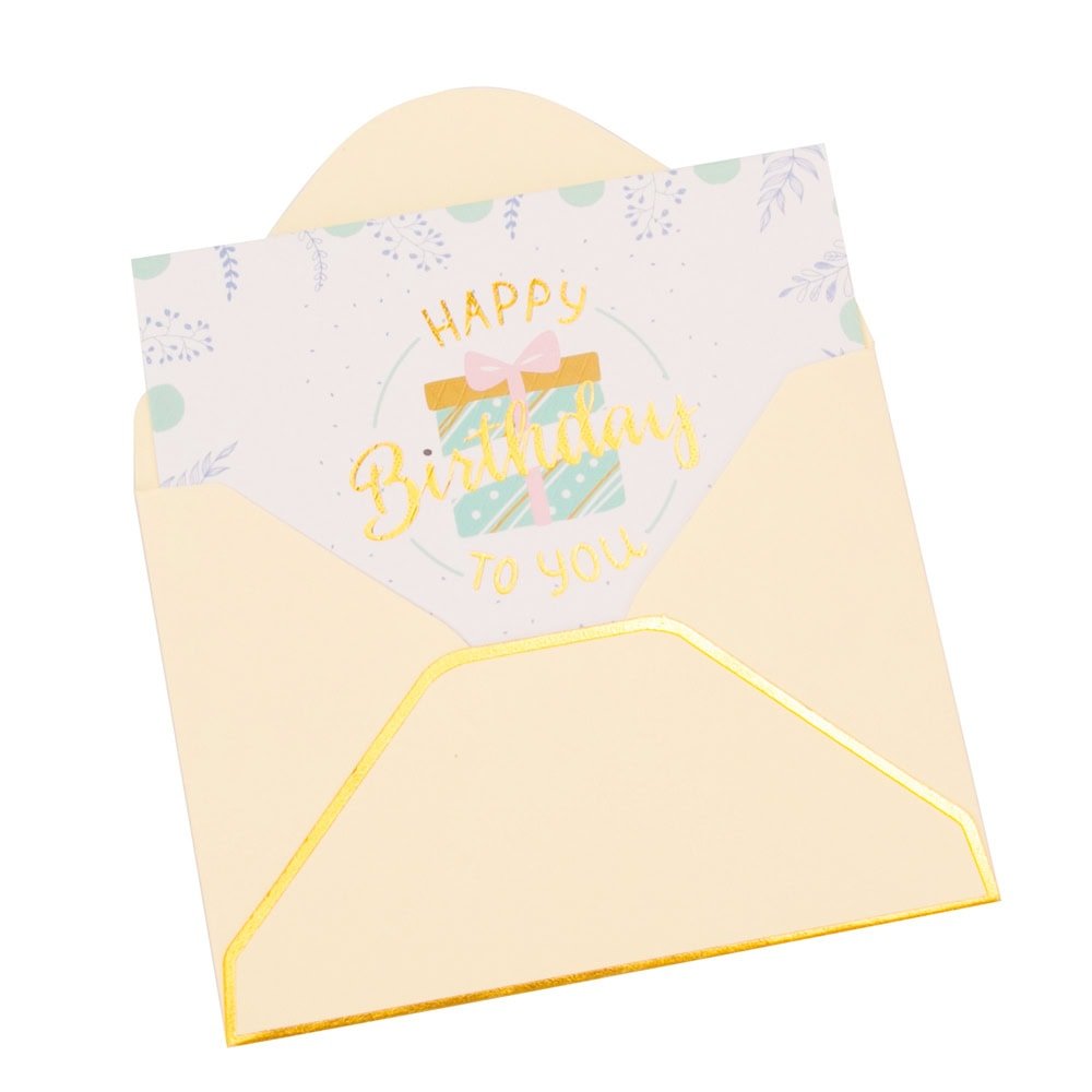 Felicitări hârtie cu mesaj auriu Happy Birthday - model cadou (set 6 buc)