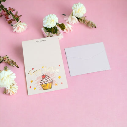 Felicitări hârtie cu mesaj Happy Birthday - model tort (set 6 buc)