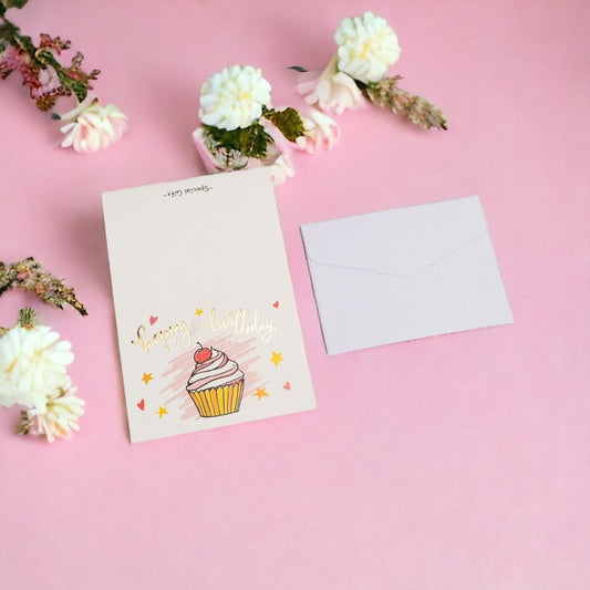 Felicitări hârtie cu mesaj Happy Birthday - model tort (set 6 buc)