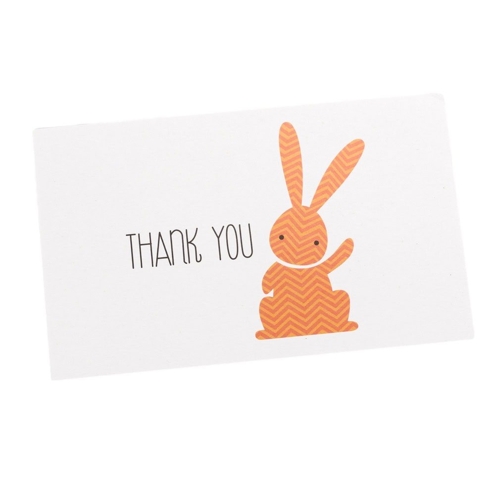 Felicitări hârtie pentru copii cu mesaj Thank you - model iepuraș (set 50 buc)