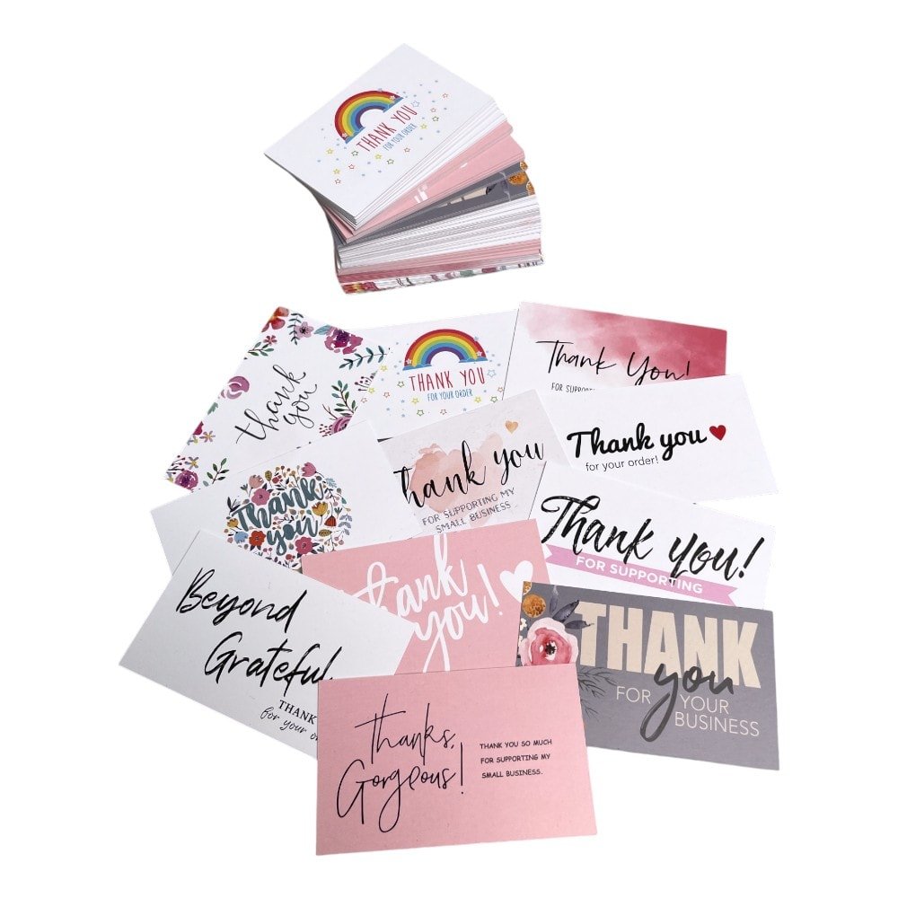 Felicitări Thank you 12 modele diferite - alb (set 100 buc)