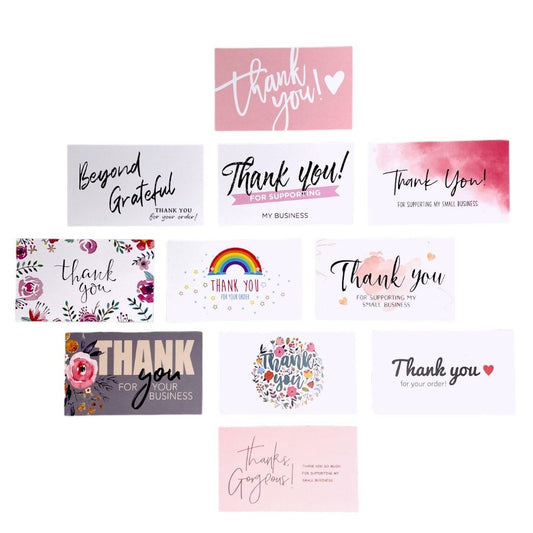 Felicitări Thank you 12 modele diferite - alb (set 100 buc)