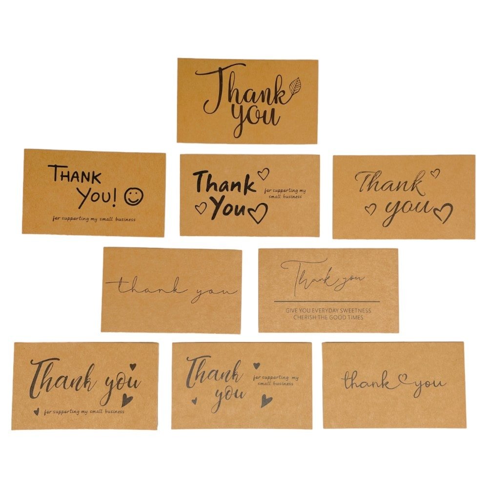 Felicitări Thank you 9 modele diferite - kraft (set 100 buc)