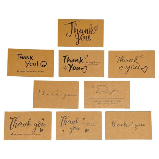 Felicitări Thank you 9 modele diferite - kraft (set 100 buc)