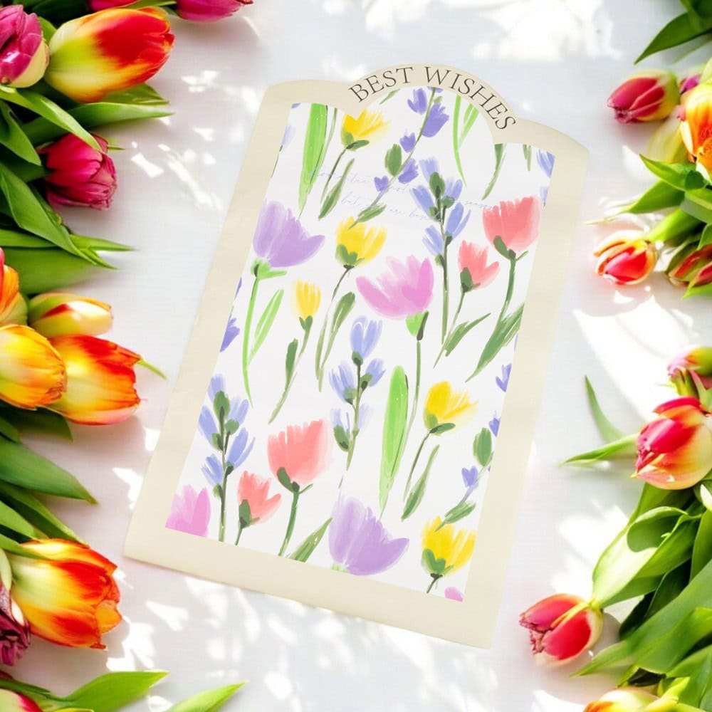 Foi de ambalat decorative model floral Best Wishes - galben (set 10 buc)