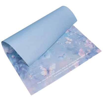 Foi de ambalat decorative model floral și text - bleu (set 10 buc) 38x50cm