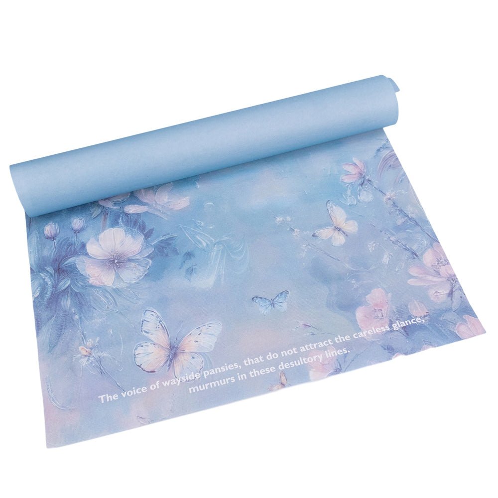 Foi de ambalat decorative model floral și text - bleu (set 10 buc) 38x50cm