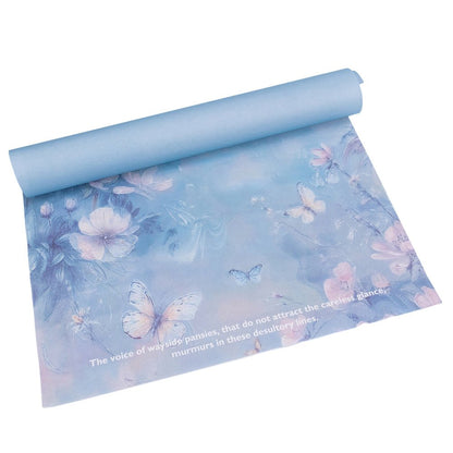 Foi de ambalat decorative model floral și text - bleu (set 10 buc) 38x50cm