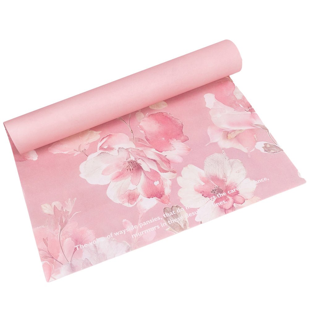 Foi de ambalat decorative model floral și text - roz (set 10 buc) 38x50cm
