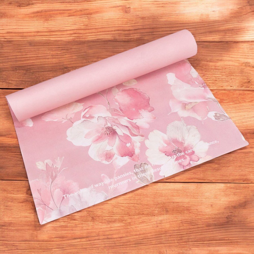 Foi de ambalat decorative model floral și text - roz (set 10 buc) 38x50cm