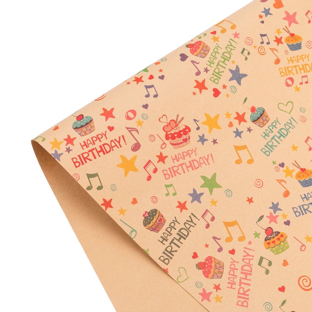 Foi hârtie de ambalat kraft - model 3 Happy Birthday (set 50 buc)