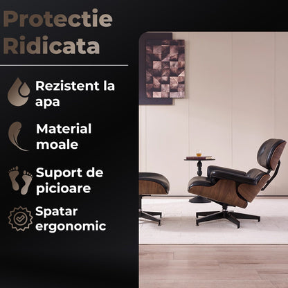 Fotoliu premium din piele, structura rezistenta din aluminiu, Negru