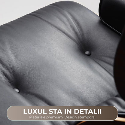 Fotoliu premium din piele, structura rezistenta din aluminiu, Negru