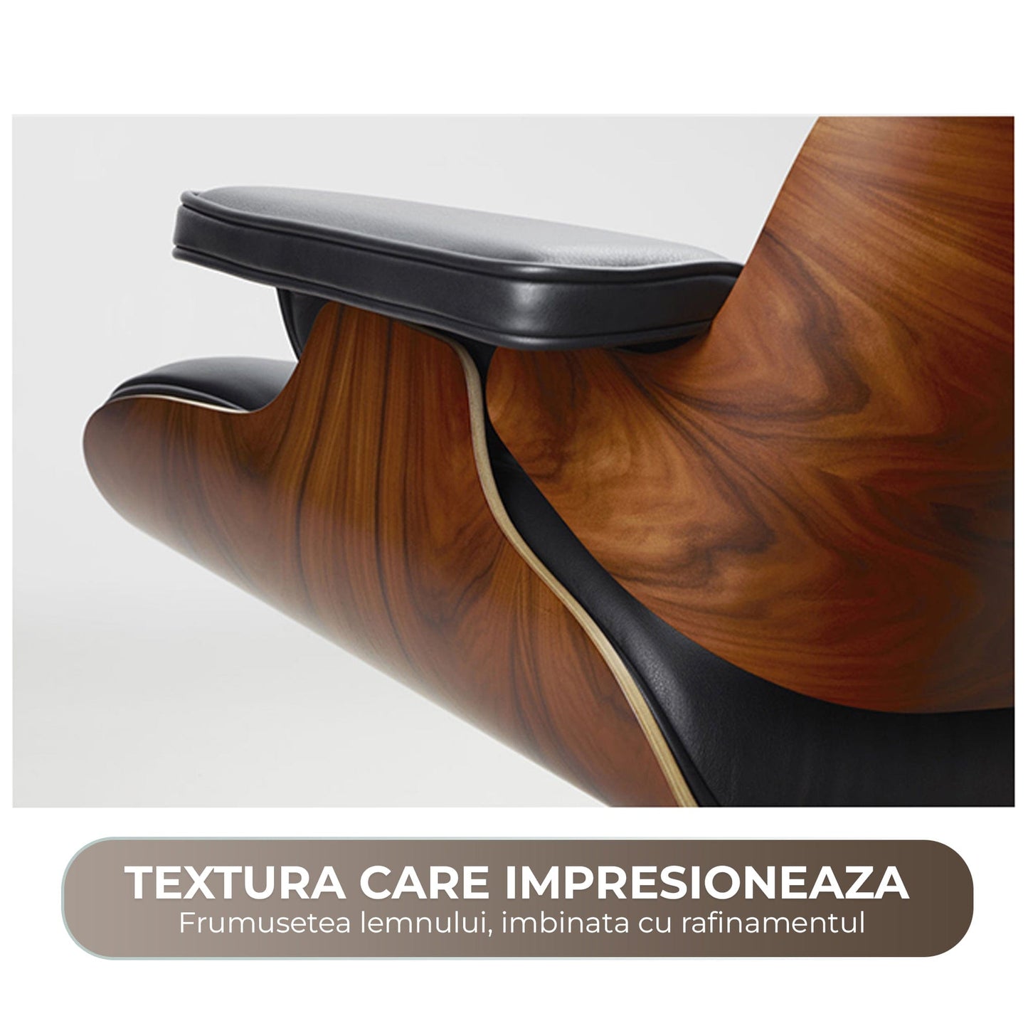 Fotoliu premium din piele, structura rezistenta din aluminiu, Negru