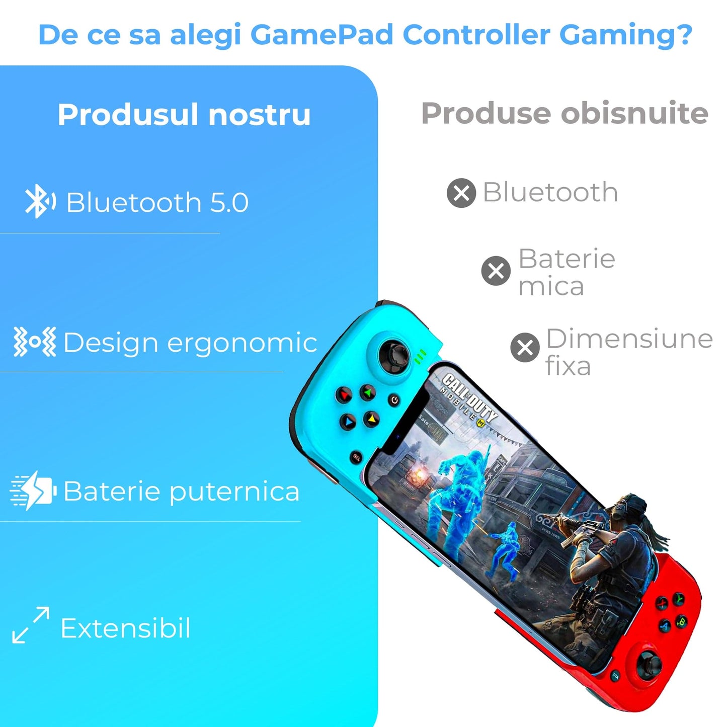 GamePad Controller Gaming pentru telefon Android, iOS, Nintendo Switch, Rosu