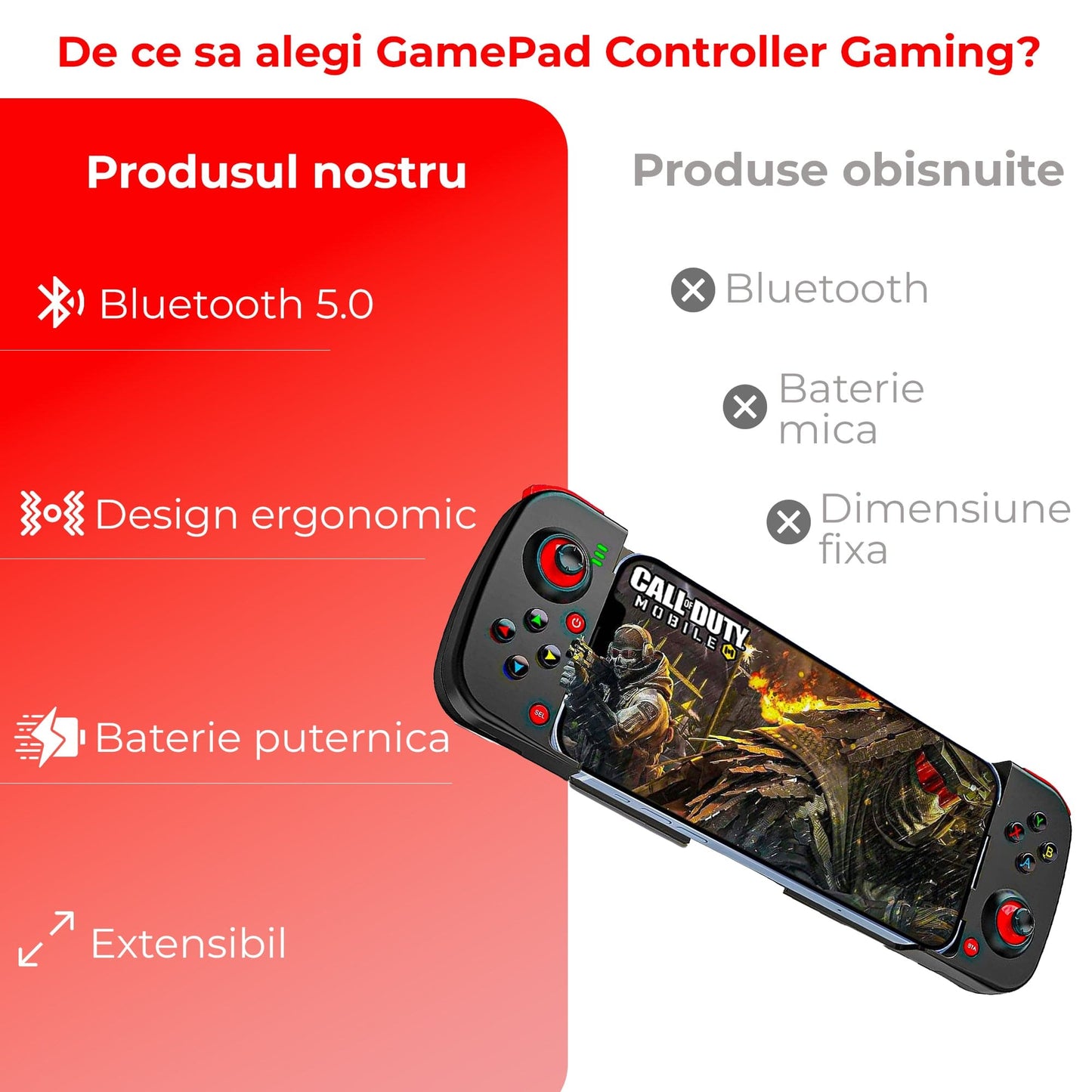 GamePad Controller Gaming pentru telefon Android, iOS, Nintendo Switch, Negru