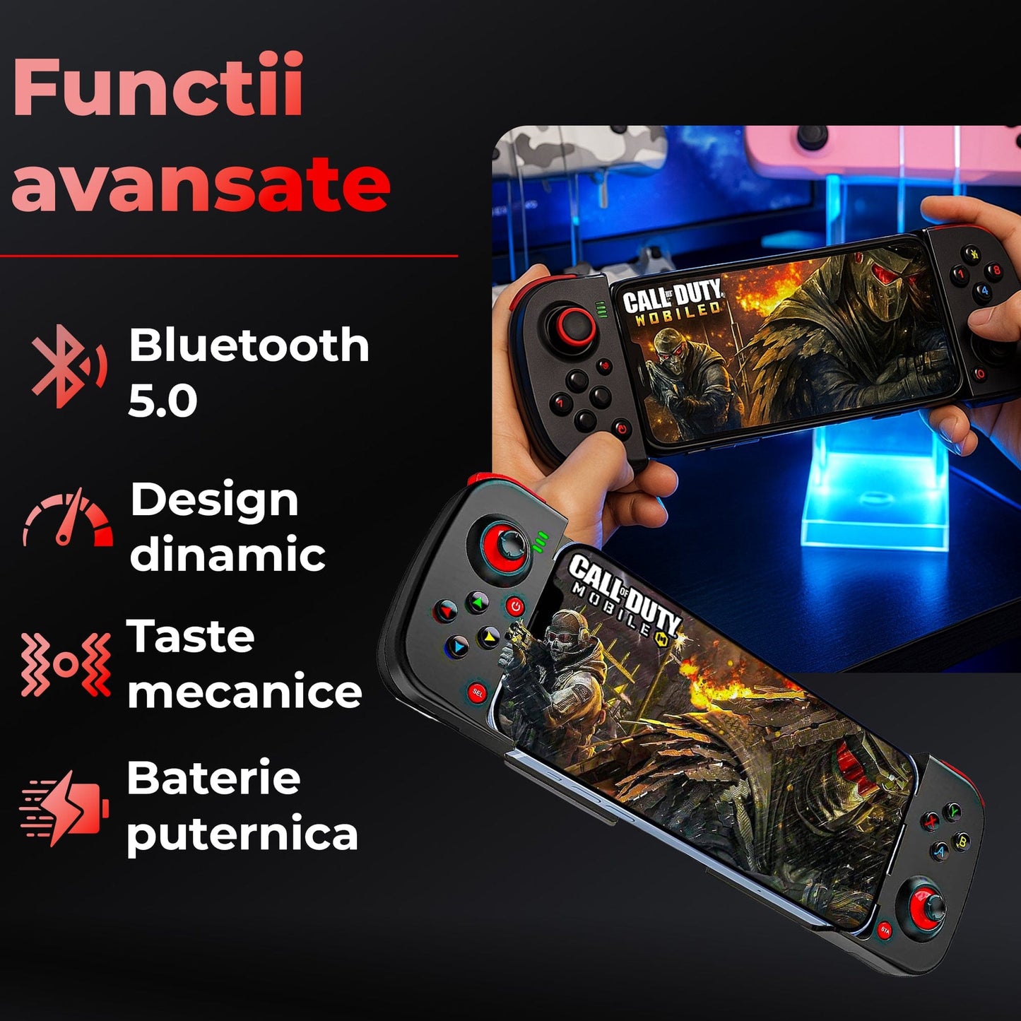 GamePad Controller Gaming pentru telefon Android, iOS, Nintendo Switch, Negru