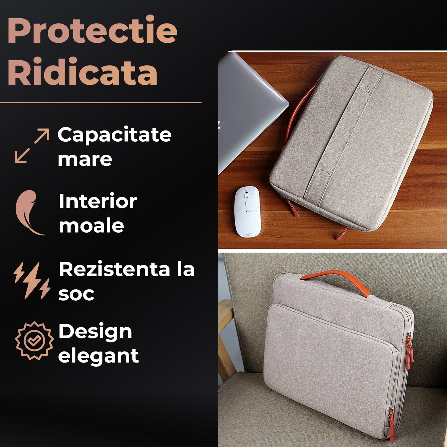 Geanta laptop portabila, 13'', 14'', 15'', 16'' inch, ultrabook, Bej