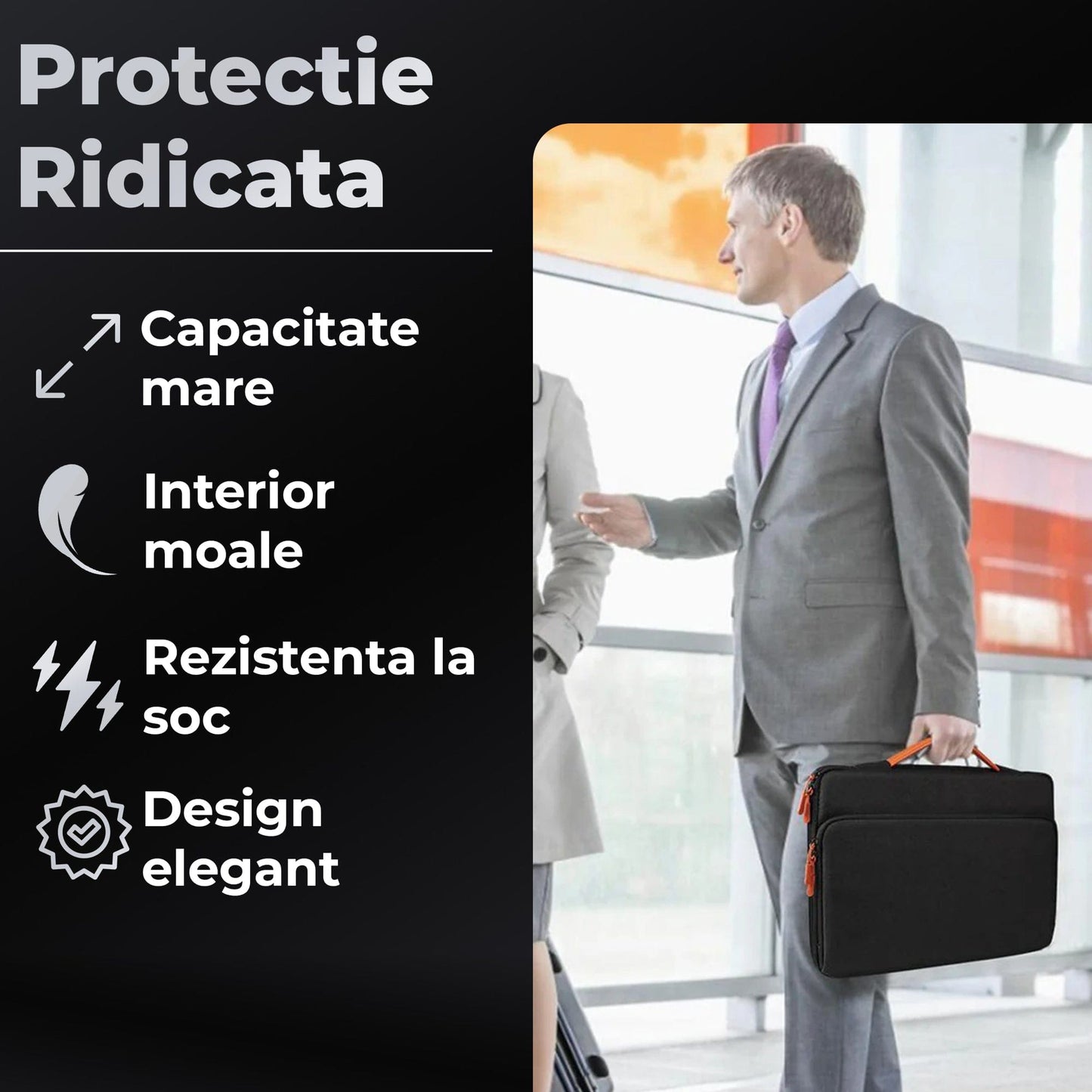 Geanta laptop portabila, 13'', 14'', 15'', 16'' inch, ultrabook, Negru